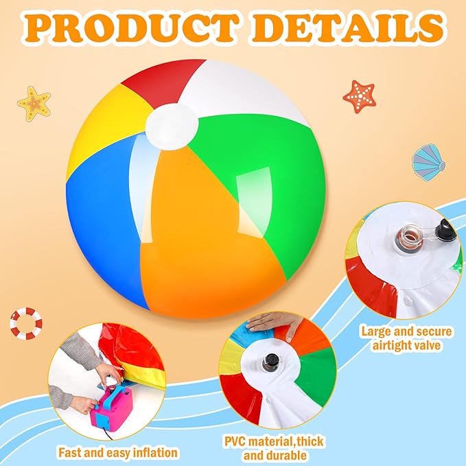 12 Foot Giant Inflatable Beach Ball Jumbo Rainbow Colored Beach Ball Large Beach Ball Big Pool Ball Inflatable Beach Ball Sport Beach Ball Jumbo Toy for Swimming Pool Water Game Toy Party Decor
