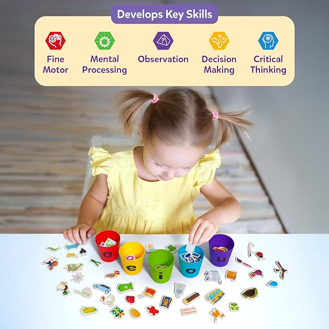 Skillmatics Learning Toys – Phonics Sorter, Vowel Sorting & Early Reading Activity for Kids, Educational Preschool & Kindergarten Toy, Builds Phonemic Awareness, Gifts for Boys & Girls Ages 4, 5, 6, 7