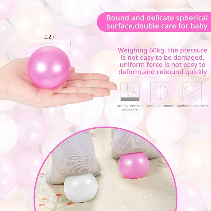 STARBOLO Ball Pit Balls for Toddlers Pack of 100 200 500 - BPA&Phthalate Free Non-Toxic Crush Proof Soft Plastic Balls for 1-5Years Old Toddlers Girl Kids Birthday Pool Playpen Tent Party