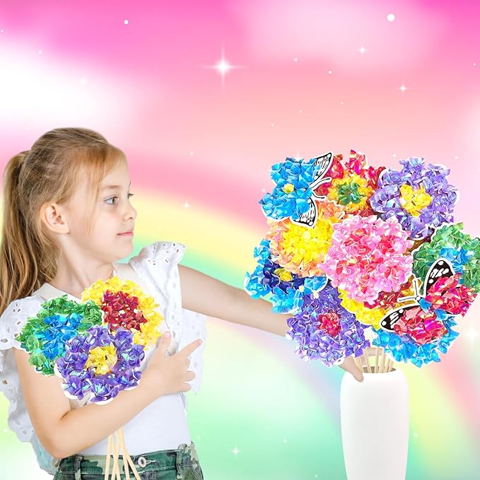 KIFHCMPR Poke in Fun Art Flower Bouquet Craft Kits for Kids,with 10 Flowers & 2 Butterflies,Arts and Crafts,Mess-Free Craft,DIY Art Activity Birthday Christmas Gifts Ideas for Girls & Boys Ages 4-10+