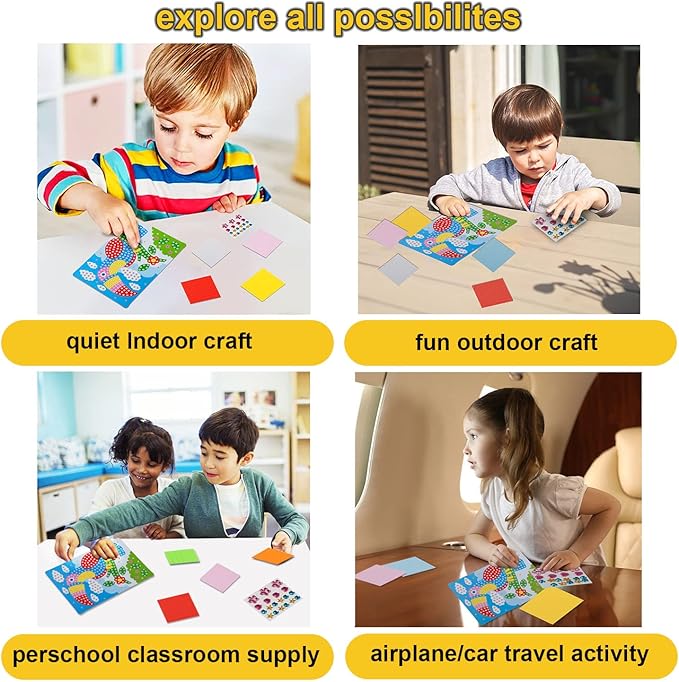 LZHZH Mosaic Sticker Art for Kids - 6 Pack DIY Craft Kits with Sunflower, Butterfly, Sailboat, Woodpecker, Hot Air Balloon, Airplane Designs, Easy Peel Stickers for Ages 3 4 5 6 7 8+