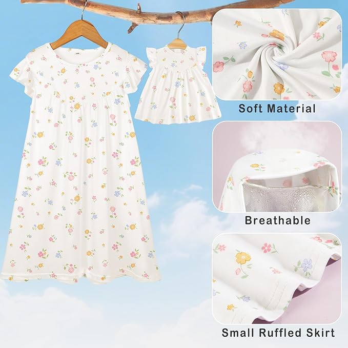 ICOSY Matching Doll & Girls Nightgowns Clothes Girls Pajamas Sleepwear Outfit for Kids and 18" Girl Doll