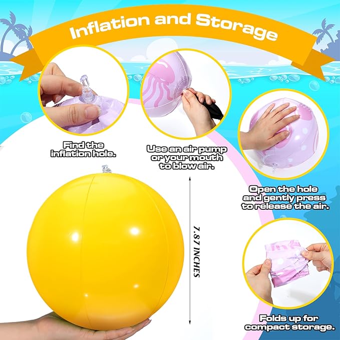 12 Pcs Cartoon Style Beach Balls 7.87 Inch Jellyfish and Coral Marine Creatures Inflatable Beach Balls for Cartoon Fans Tropical Hawaii Summer Swimming Pool Water Games Party Favors