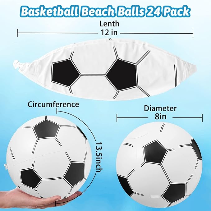 WELLVO 24 Pack 12" Inflatable Soccer Beach Balls - Bulk Kids Party Favors & Outdoor & Pool Toys