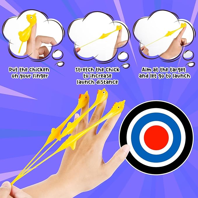 96 Pcs Flying Toys for Christmas, Finger Slingshot Novelty Toys, Rubber Chickens Slingshot, Mini Chickens Bulk, Super Strong for Teens Party Activities (Yellow)