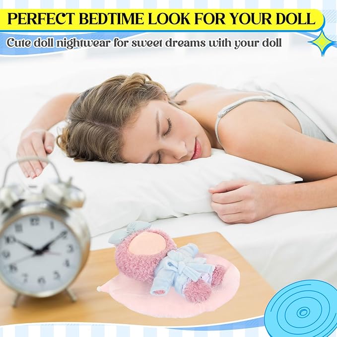 Simgoing 17cm Doll Clothes Pajamas Set with Pants Eye Mask Good Night Bedding Clothes Outfit Gifts Fits 17cm Dolls Accessories for DIY Dress up Lovers(Blue Bowknot)