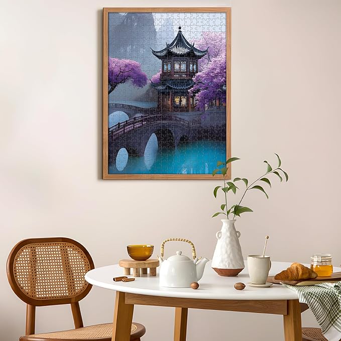 500 Piece Puzzles for Adults, Cherry Blossom Pavilion Dreamscape Puzzles, Vintage Flower Tree Scenery Jigsaw Puzzle, challenging Unique Lake Park Theme Puzzle as Home Decor Gift, 20.5 x 15 in