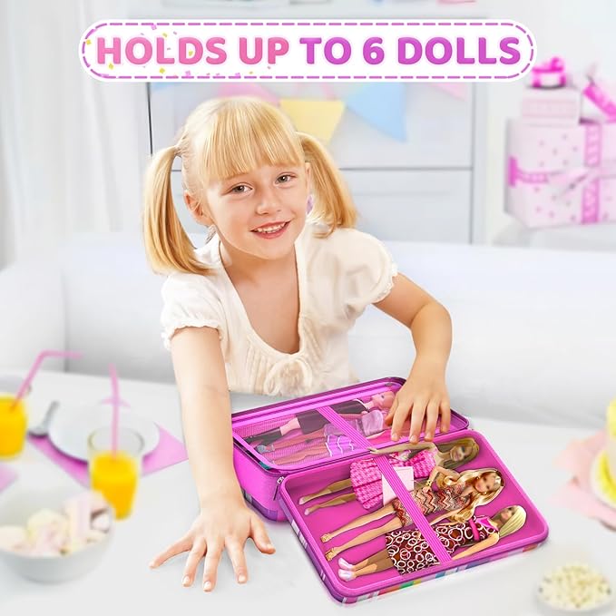 Stylish Travel Case for 12 Inch Fashion Dolls - Storage Solution with Pockets for Doll Accessories - Best for On-The-Go Travel (3-Rainbow)