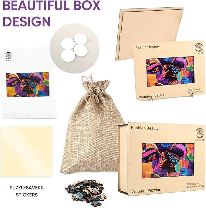 MYS A·U·R Fashion Beauty Puzzles for Adults, Fine Art 500 Pieces Wooden Puzzles Collection Toy Jigsaw Puzzles Birthday Gifts Family Game 17.1"*9.6"
