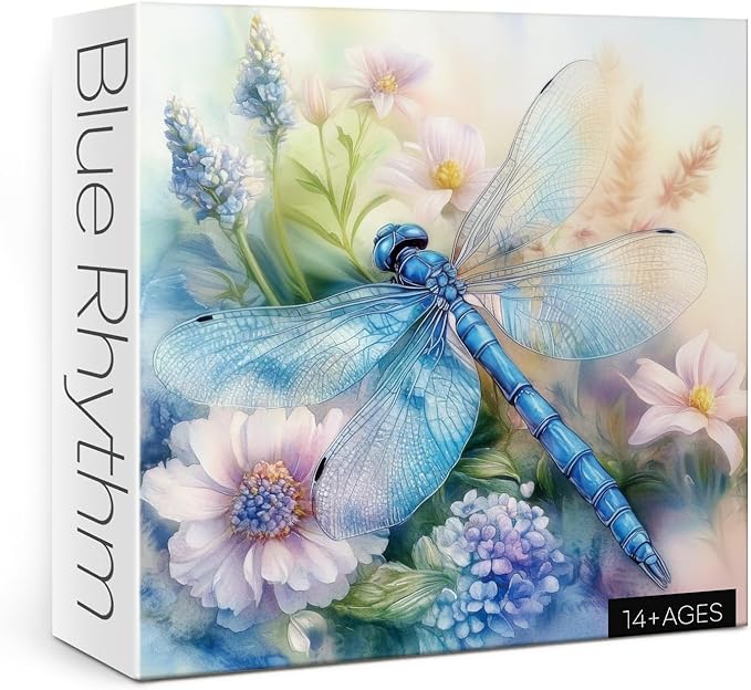 Beautiful Dragonfly Flower Puzzles for Adults 1000 Pieces, Fantasy Wildflower Art Jigsaw Puzzles, Aesthetic Watercolor Painting Puzzle