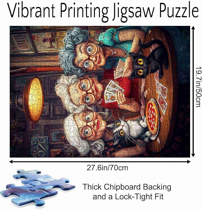 Fashion Old Woman Casino1000 Piece Jigsaw Puzzles for Adults Funny Grandma Playing Poker Jigsaw Puzzle Cute Animal Cat 1000 Pieces Puzzles Game Home Wall Decor Friendship DIY Craft Puzzle Art Gift
