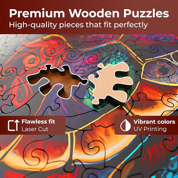 CRAFTHUB Animal Wooden Puzzles for Adults – A3 Vibrant Sea Turtle with 122 Pieces – Jigsaw Puzzles with Unique Animal Shapes – 10.7" x 10.3"