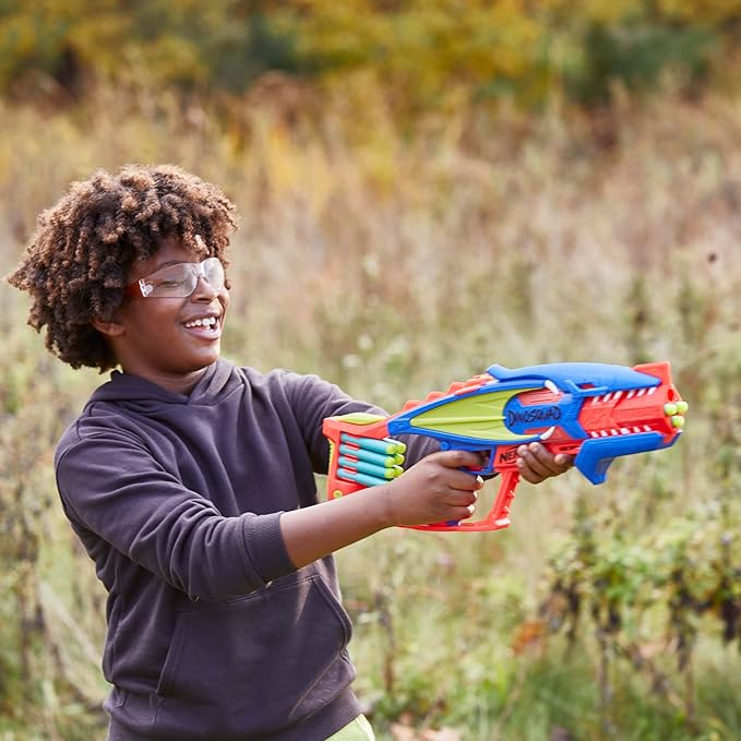 NERF DinoSquad Terrodak, 4 Blasting, Storage, 12 Elite Dart Foam Blasters, Dinosaur Toys for Kids Outdoor Games