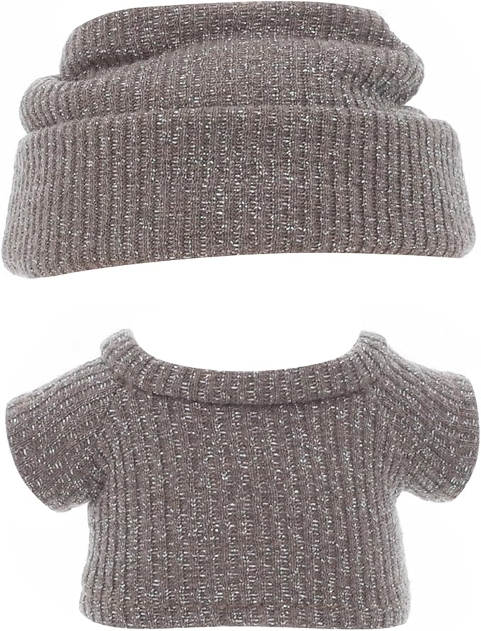 Etistta 17cm Doll Clothes with Hat, Brown Glitter Knit Cap Top and Cap, Suitable for 17cm Dolls with Head Circumference 8.5 Inch