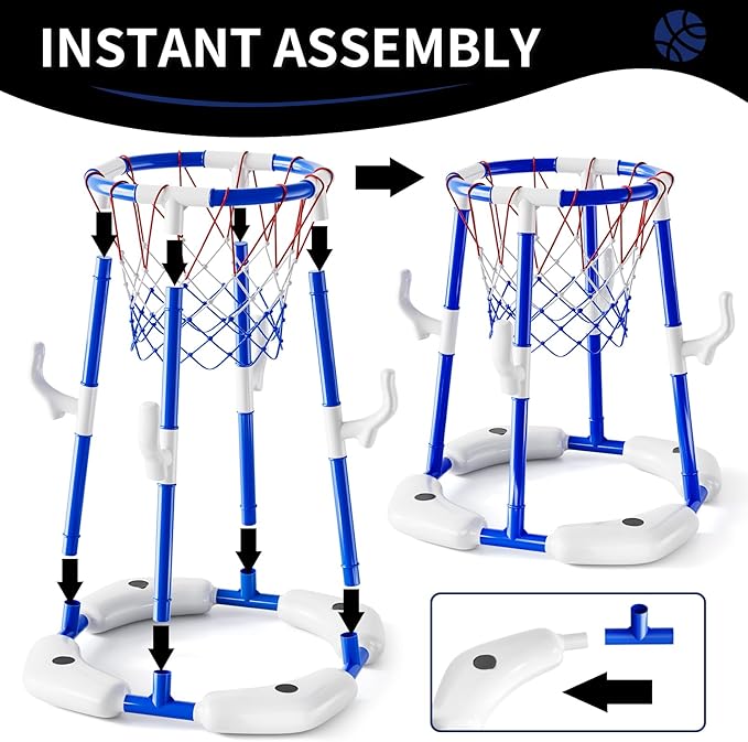 2-in-1 Pool Basketball Hoop & Ring Games with 4 Balls 12 Rings and Pump, Summer Water Outdoor Party Swimming Pool Toys Games for Kids Ages 4-8 8-12 Adult, Family Party Easter Birthday Games Toys