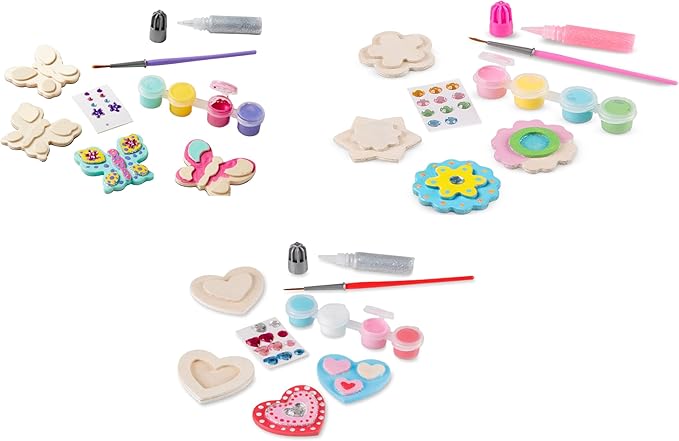 Melissa & Doug Decorate-Your-Own Wooden Magnets Craft Kit Bundle (12 Magnets) - Wood Crafts for Kids, Preschool Toys, and Learning Resources for Ages 4+