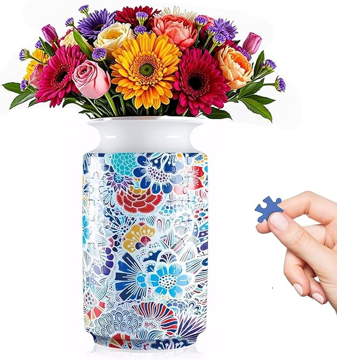 3D Puzzle Vase, 162 Curved Pieces DIY Flower Vase Craft Kit & 3D Puzzles for Adults, Creative Jigsaw Art Project Home Décor Centerpiece, (D-Blue Blossom)