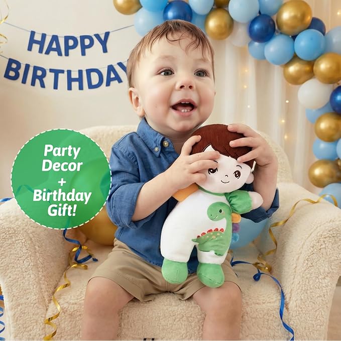 OUOZZZ Soft Boy Baby Doll 10" - First Birthday Toys for 1 Year Old Boy, Ideal 1 Year Old Boy Gifts & Baby Boy Gifts, Snuggle Buddy for Infants Dinosaur Toy