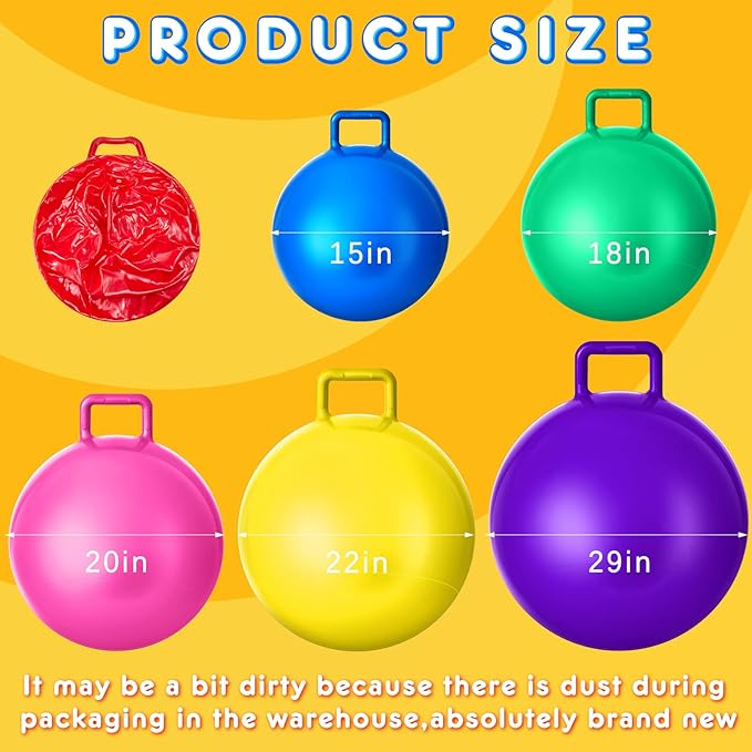 Lewtemi 6 Pcs Hopper Ball for Kids 15 Inch Jumping Hopping Inflatable Bouncing Ball with Handle and Air Pump for Indoor Outdoor Games Sport Exercise Fun Easter Basket Stuffers Gifts(Rainbow Colors)