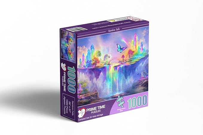 1000 Piece Jigsaw Puzzle for Adults - Fantasy Butterfly and Rainbow Crystal Waterfall - Magical Landscape - Challenging Puzzle Perfect for Game Nights. 20x27 inches