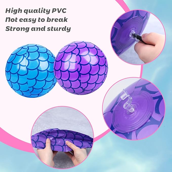FUTUREPLUSX 4PCS Beach Balls, 10 Inch Inflatable Pool Balls Mermaid Party Decorations for Summer Beach Party
