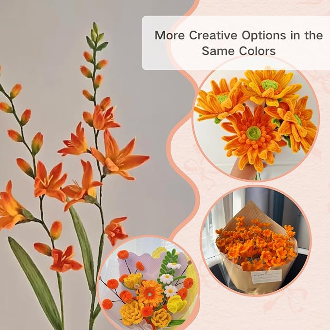 500pcs Pipe Cleaners Craft for Flowers,Chenille Stems for DIY Flower Making Kit,Pipe Cleaners Projects Creative for DIY Art and Craft,Ideal for Holiday Decoration(Pumpkin)