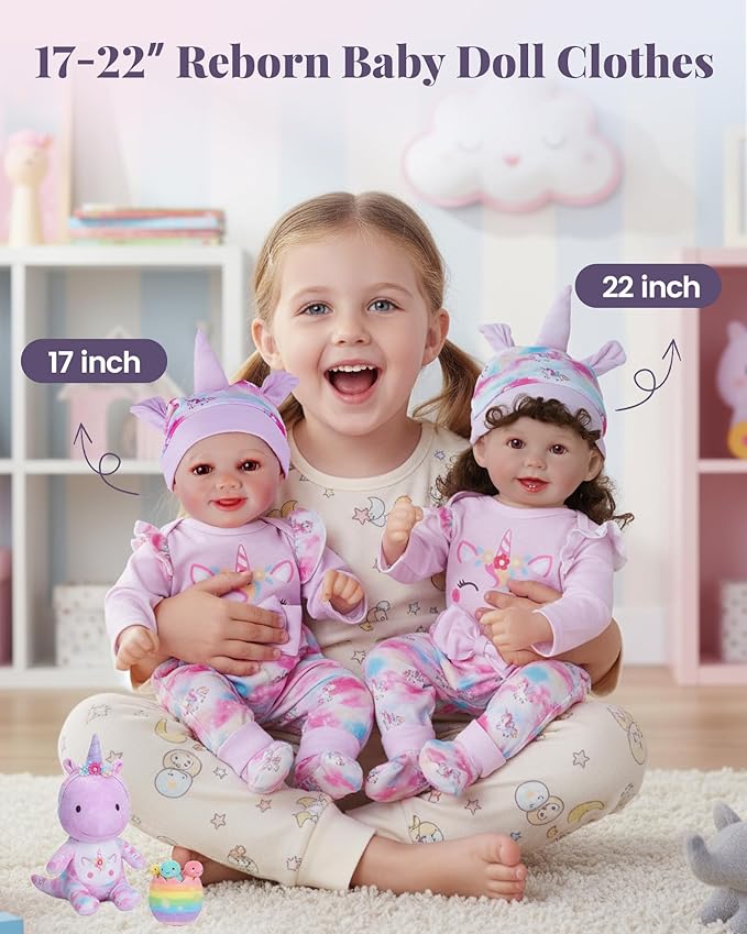 BABESIDE Reborn Baby Doll Clothes,4 Piece Baby Doll Clothes for 17-22 Inch Dolls, Baby Doll Accessories Includes Pony Doll Romber and Socks, Pretend Play Gift for Kids Age 3+
