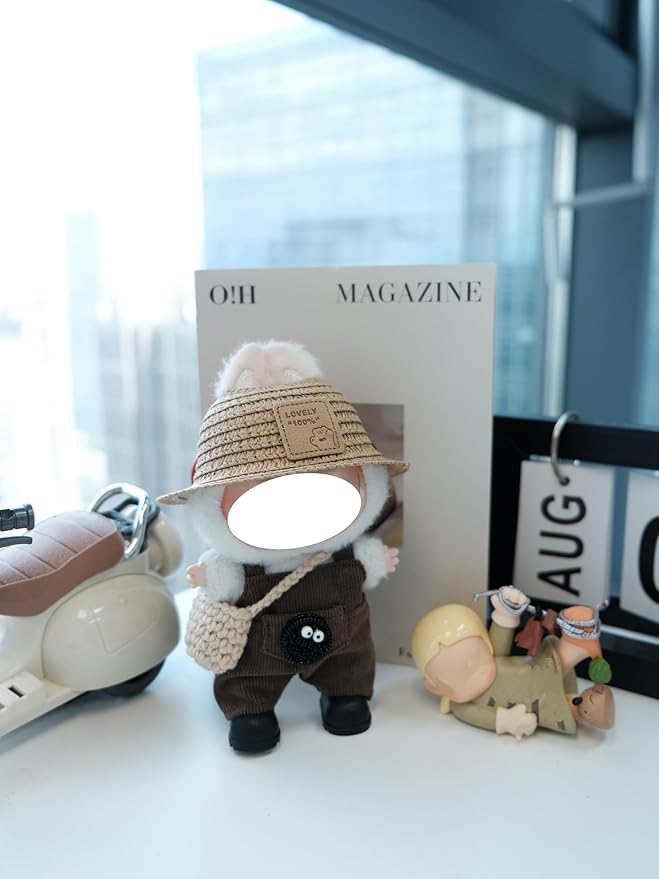 Clothes for 17cm Doll, 4 pcs Set Doll's Outfits Luxury Dress Pants Crochet Bag Straw Hat Shoes Accessories Fashion Stylish Adorable Dolls Clothes (No Doll) (Straw Hat Brown)