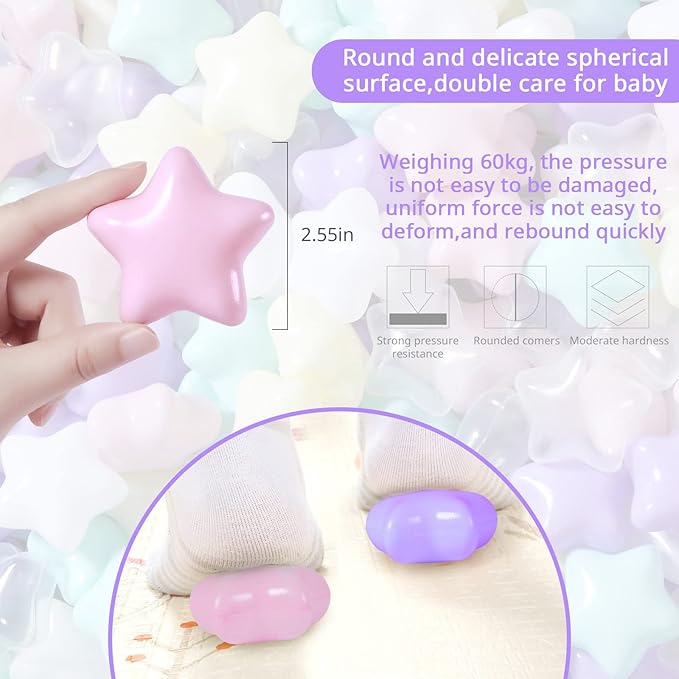 STARBOLO Ball Pit Balls for Toddlers Pack of 100 200 500 - BPA&Phthalate Free Non-Toxic Crush Proof Soft Plastic Balls for 1-5Years Old Toddlers Girl Kids Birthday Pool Playpen Tent Party