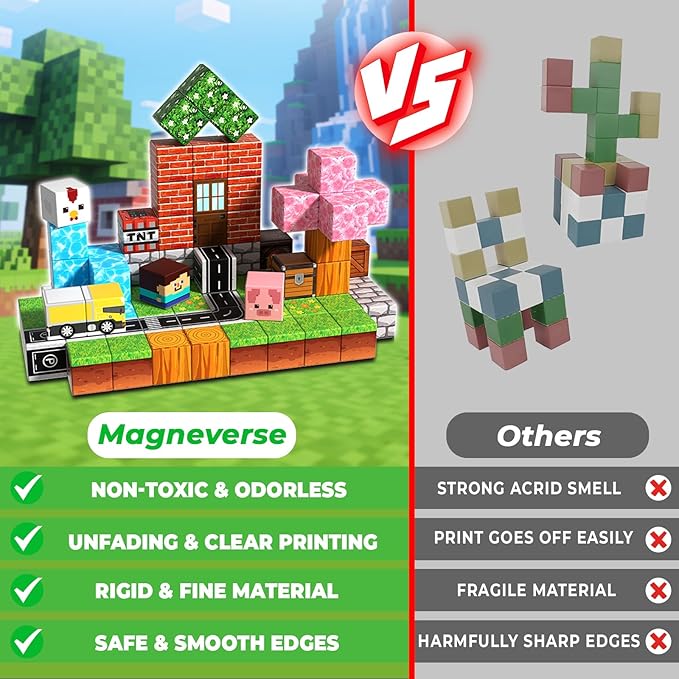 100 PCS 0.8in Magnetic Blocks - Easter Toys & Magnetic Building Blocks Cubes, Stacking Magnets, STEM Toys for School Acitivities, Birthday Gifts for Boys Age 3+ Years Old (Theme: Forests)