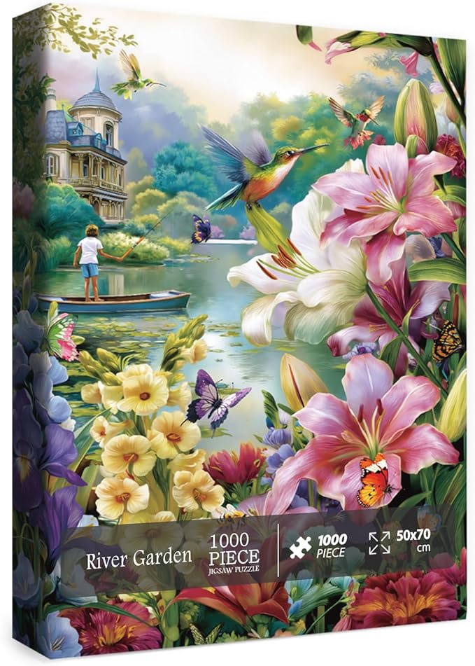 Flower Landscape Puzzle for Adults 1000 Pieces, Colorful Floral Jigsaw Puzzle, Beautiful Butterfly Nature Puzzle
