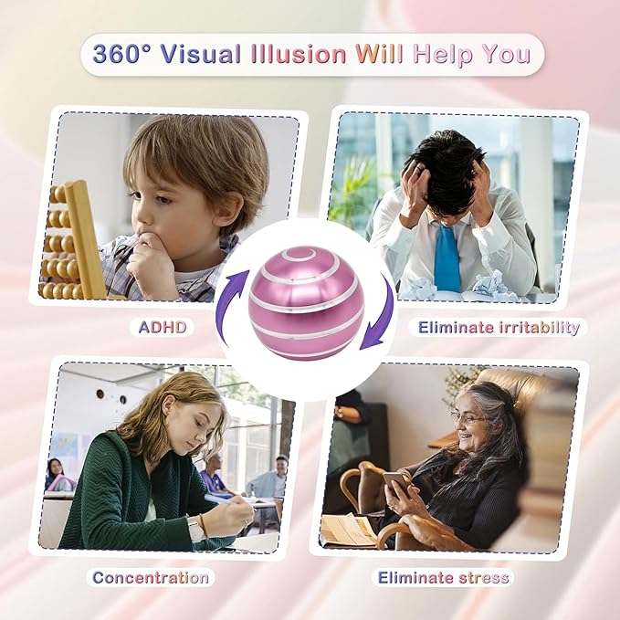 Desk-Toys for Fidget Kinetic-Cool-Gadgets: Cool-Stuff for Kid Children Teen Adult, Optical-Illusion Toy for Office School Home Women Men Christmas Stress-Relief-Gifts 180 Seconds Spinning