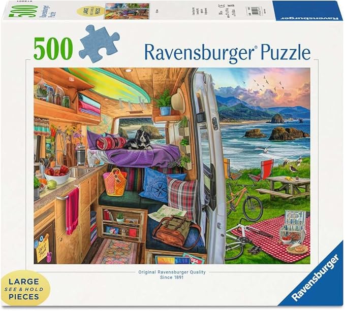 Ravensburger - Rig Views - 500 Piece Large Format Jigsaw Puzzle - Stunning Imagery - Bold Colors & Intricate Details - Adventure in Van Life - Premium Quality - Puzzles for Adults
