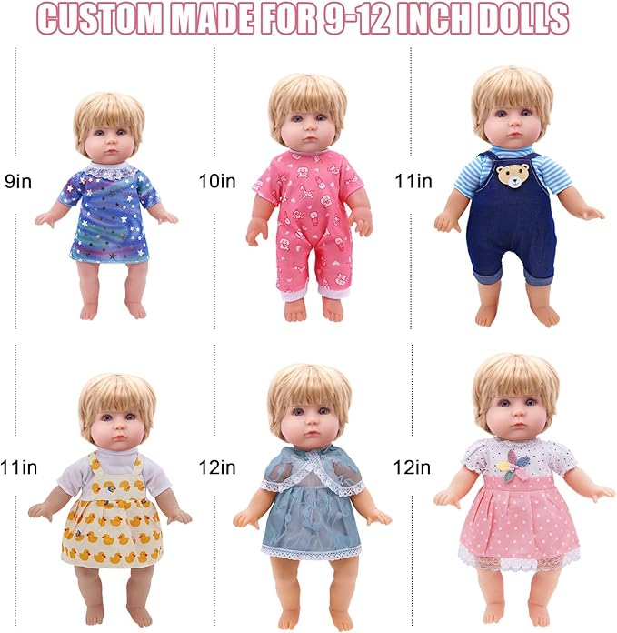Alive Doll Clothes and Accessories - Baby Doll Dresses Fit for 10 11 12 Inch Girl Dolls, 6 Sets Dolls Outfits Include Dresses, Pajamas, One-Piece Suit, Jumpsuits, for Girls Gifts Christmas