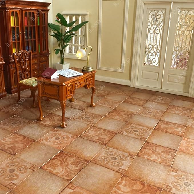 iLAND Dollhouse Flooring on 1/12 Scale 1/6 Scale, Miniature Dollhouse Accessories, 30pcs Double-Sided Dollhouse Floor Tiles (Classical Inlays & Marbling Pattern)