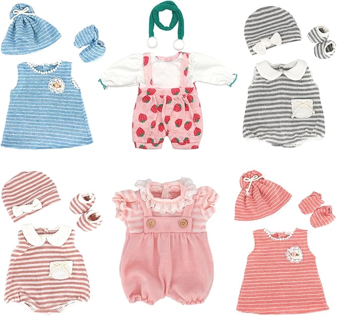 UNICORN ELEMENT 6 Sets 14-18 Inch Baby Doll Clothes, 16 Inch Doll Outfit for 43cm Reborn Dolls, Total 15 Pcs Doll Accessories Doll Clothes and Accessories for 18 Inch Girl Dolls