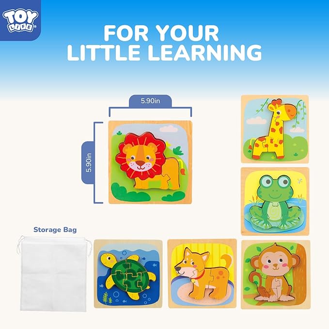 TOY Life Wooden Puzzles for Toddlers 2-4, Montessori Toys for 1 2 3 Year Old Boys Girls, Animals Puzzles Educational Learning Toys 2 Year Old, Birthdays Gifts Toy for 2 Year Old Girl Boy