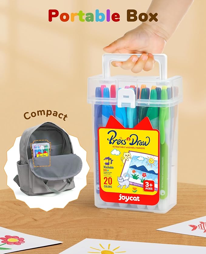 JoyCat Click & Draw Washable Markers for kids with Retractable Tips,20 Colors Markers Set,retractable marker for Toddlers Kids, Ideal arts & crafts supplies,coloring markers,Holiday Gifts for Kid.