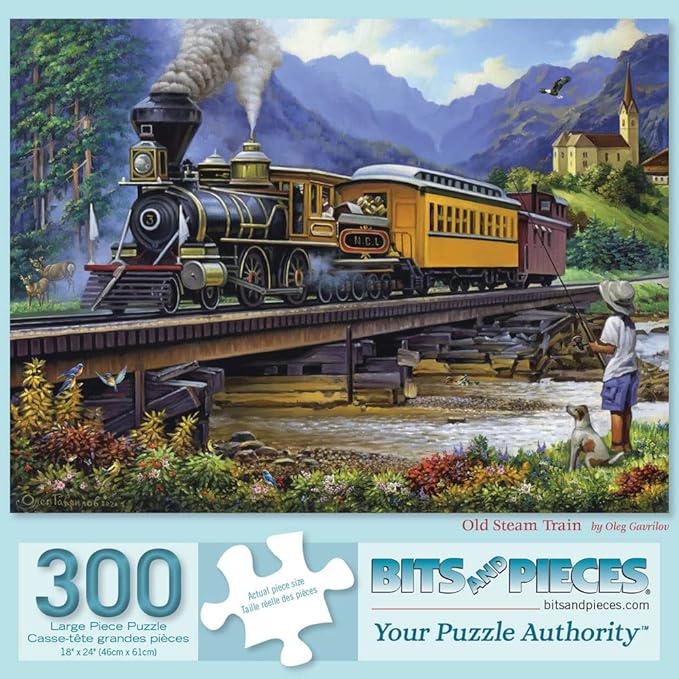 Bits and Pieces – 300 Piece Jigsaw Puzzle for Adults – Old Stream Train - Locamotive Track Rail Bridge Jigsaw Puzzle by Artist Oleg Gavrilov, Completed Puzzle Size: 18" x 24"