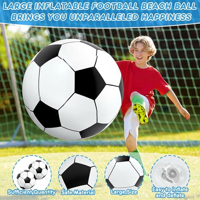 Lewtemi 2 Pcs Inflatable Beach Soccer Ball 27 Giant Inflatable Football Large Sport Balls for Outdoor Activity Pool Decoration Party Favor