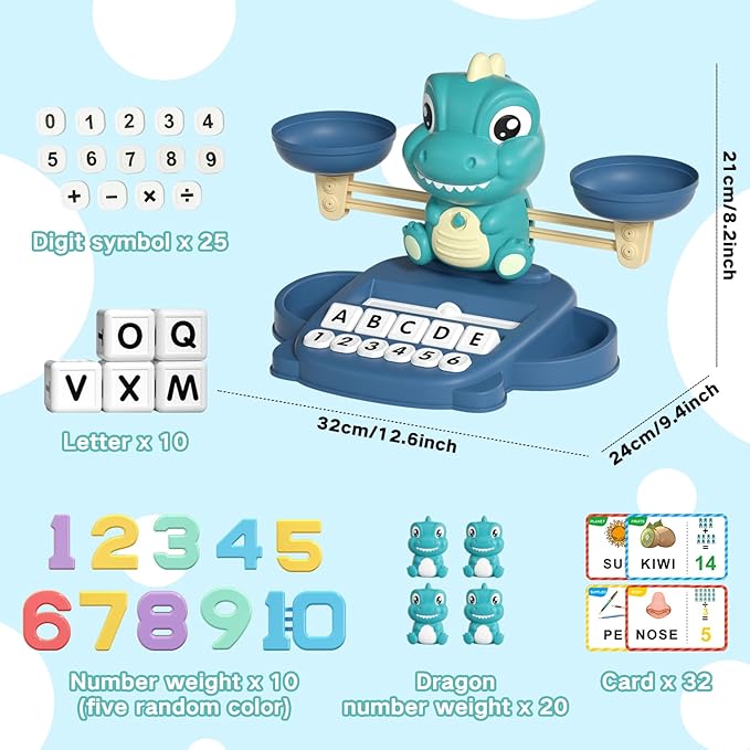 HOPEEYE Dinosaur Kindergarten Preschool Learning Activities Math Counting Matching Letter Toys - Toddler Educational Toys for 3 4 5 6 7 Year Olds Boys Birthday Gift Games for Kids Ages 5-7 3-5