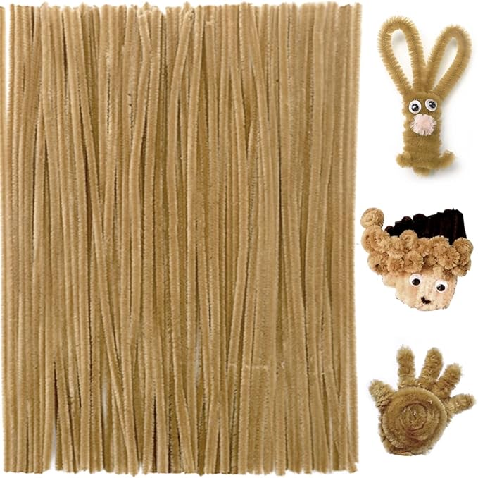Praisebank Light Brown Pipe Cleaners for Crafts, 200pcs, Chenille Stems for DIY Projecets, Arts & Crafts Supplies for Festival Party Decorations