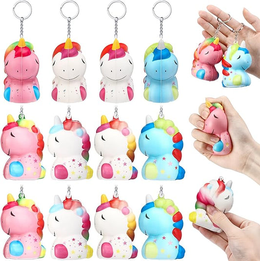12 Pcs Unicorn Stress Balls Keychains Unicorn Party Favors Cute Inspirational Animal Squeeze Stress Relief Toys for Teachers Students Employees Coworkers Appreciation Birthday Exchange Gifts