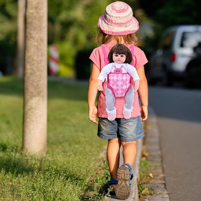 18 Inch Baby Doll Carrier - Pink Cotton Adjustable Strap for Little Girls, Portable and Comfortable Doll Accessory for Travel and Play, Without