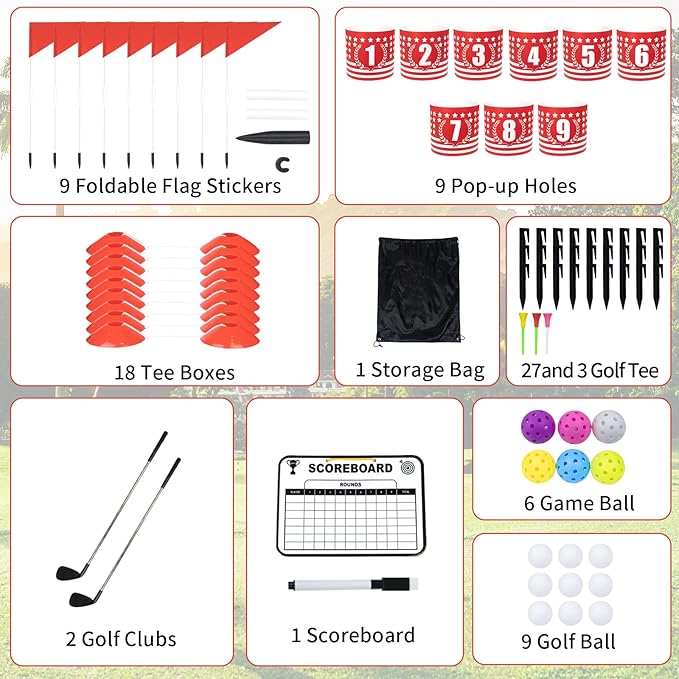 Backyard Golf 9 Holes Set with 2 Clubs,Portable Outdoor Game for Pratice,Golf Chipping Game for Lawn,Yard,Camping,Park,Beach