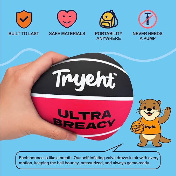 Mini Basketball, 5-Inch Self-Inflating Rubber Ball – No Pump Needed, High-Bounce Breacy Ball for Indoor Mini Hoop & Outdoor Play