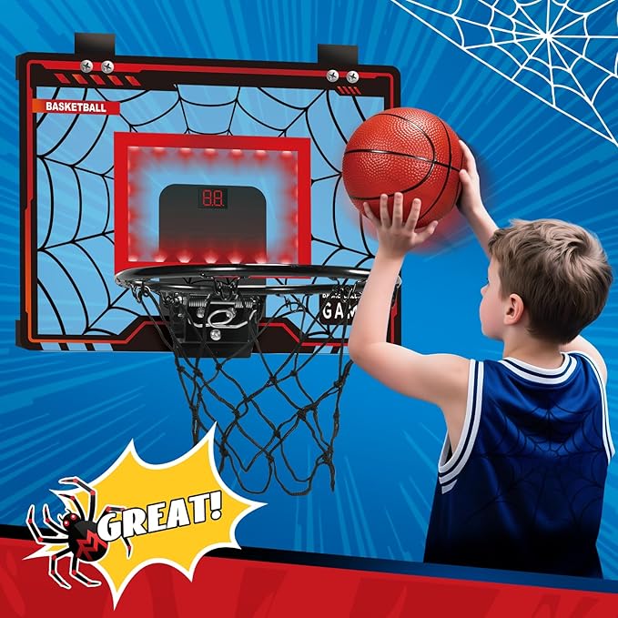 Toys for Ages 8-13, Basketball Hoop Indoor, Mini Basketball Hoop for Boys and Adults with Cool LED Lights Boys Gifts Basketball Toys Gifts Room Accessories for Teen Boy 8 9 10 11 12