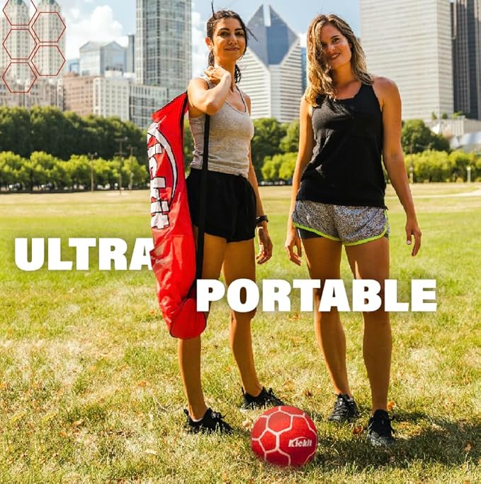 Kickit Soccer Tennis Game Set PRO, Portable 12' Wide x 3' High Net & Soft Lightweight Ball, Play Outdoors, Indoors, Backyard, Beach, Complete Skills Training & Travel Friendly