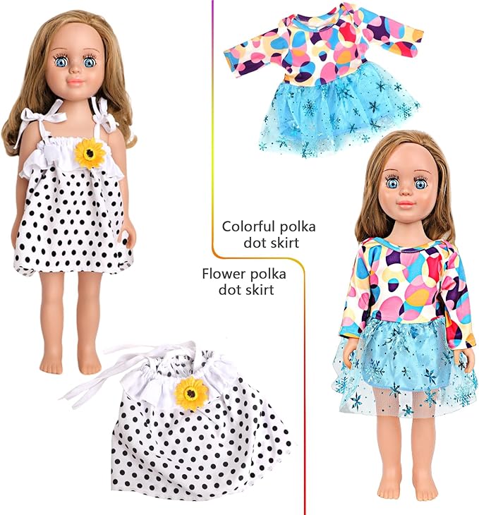MSYO 10 Sets Doll Clothes for 17 - 18 Inch Dolls, Diverse Outfits (Floral, Polka Dot, Unicorn) & Accessories, Fashion Dress - Up Set for Girl Doll Play & Gifting (Best Gift for Kids)