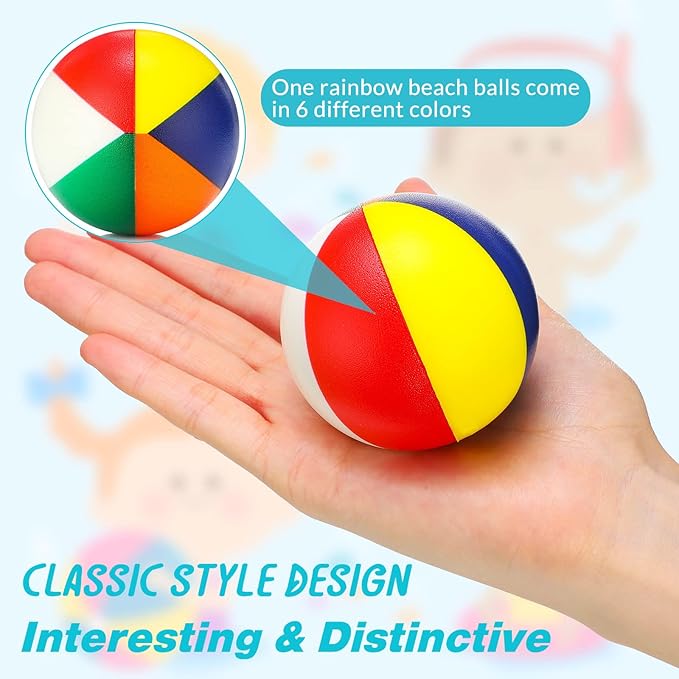 36 Pcs Beach Stress Ball 2.5 Inch Summer Mini Stress Relief Balls Rainbow Squeeze Toys Pu Foam Squeezy Toy for Girls Boys Adults Beach Birthday Party Favors Water Pool Games(Multicolor)